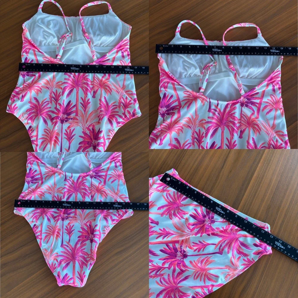 Shade & Shore One Piece Swimsuit L Pink Purple Palm Tree Beachy Tropical Whimsy